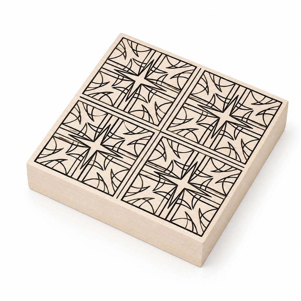 Basswood Blank 3.9x3.9x0.8" (100x100x20mm) STRYI with Chip Patterns