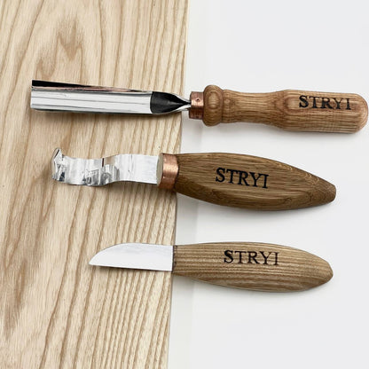 STRYI Profi 3-Piece Spoon Carving Tool Kit – Wood Carving Set for Bowls, Kuksa & Spoons with
