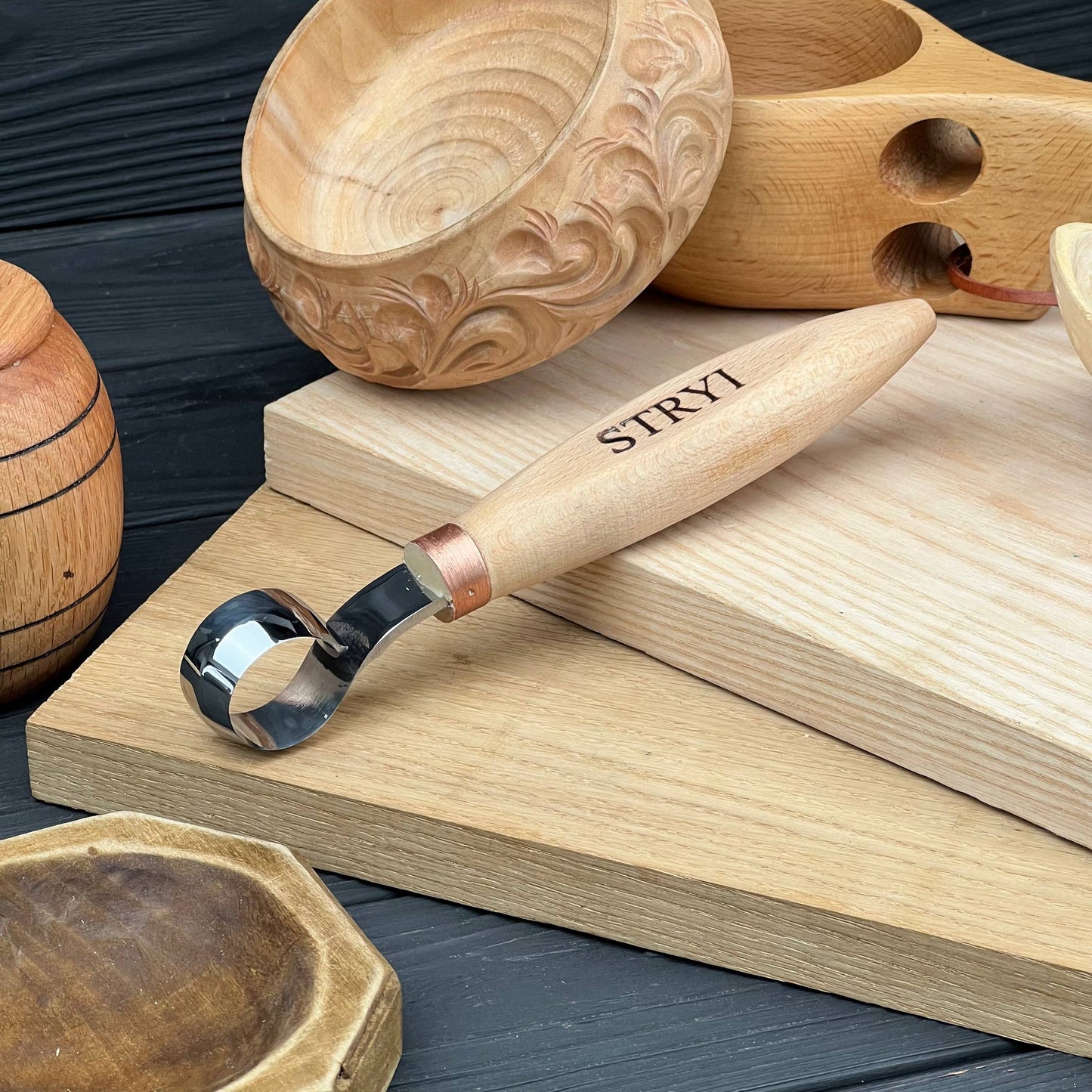 Hand-Forged Professional Round Scorp Carver Set (2-Piece / 3-Piece Kit)