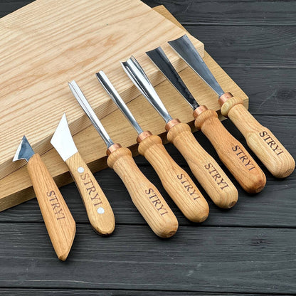 Gouges Carving Set: 7-Piece STRYI Relief & Whittling Set