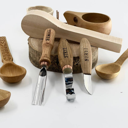 STRYI Profi 3-Piece Spoon Carving Tool Kit – Wood Carving Set for Bowls, Kuksa & Spoons with