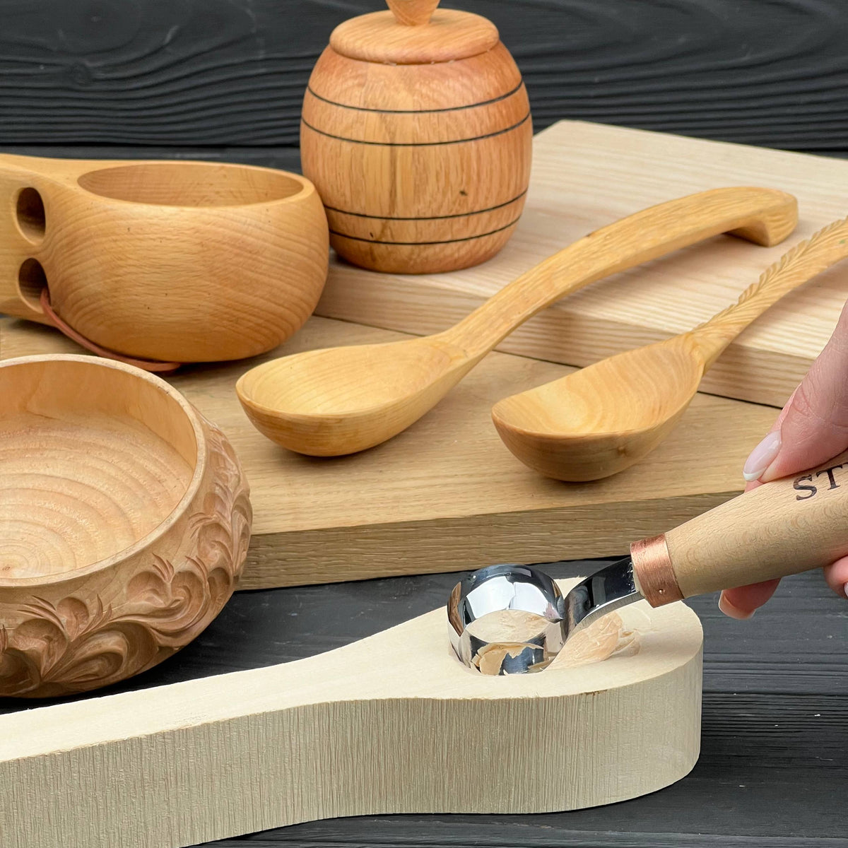 STRYI  Spoon Scorp Knife – Professional Hook Knife for Woodworking, Bowl and Kuksa Carving