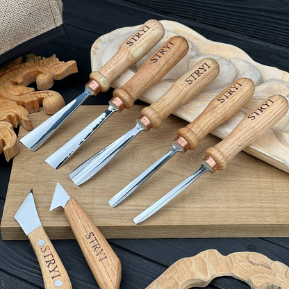 Gouges Carving Set: 7-Piece STRYI Relief & Whittling Set
