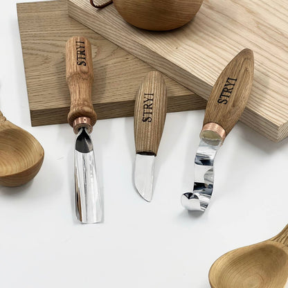 STRYI Profi 3-Piece Spoon Carving Tool Kit – Wood Carving Set for Bowls, Kuksa & Spoons with