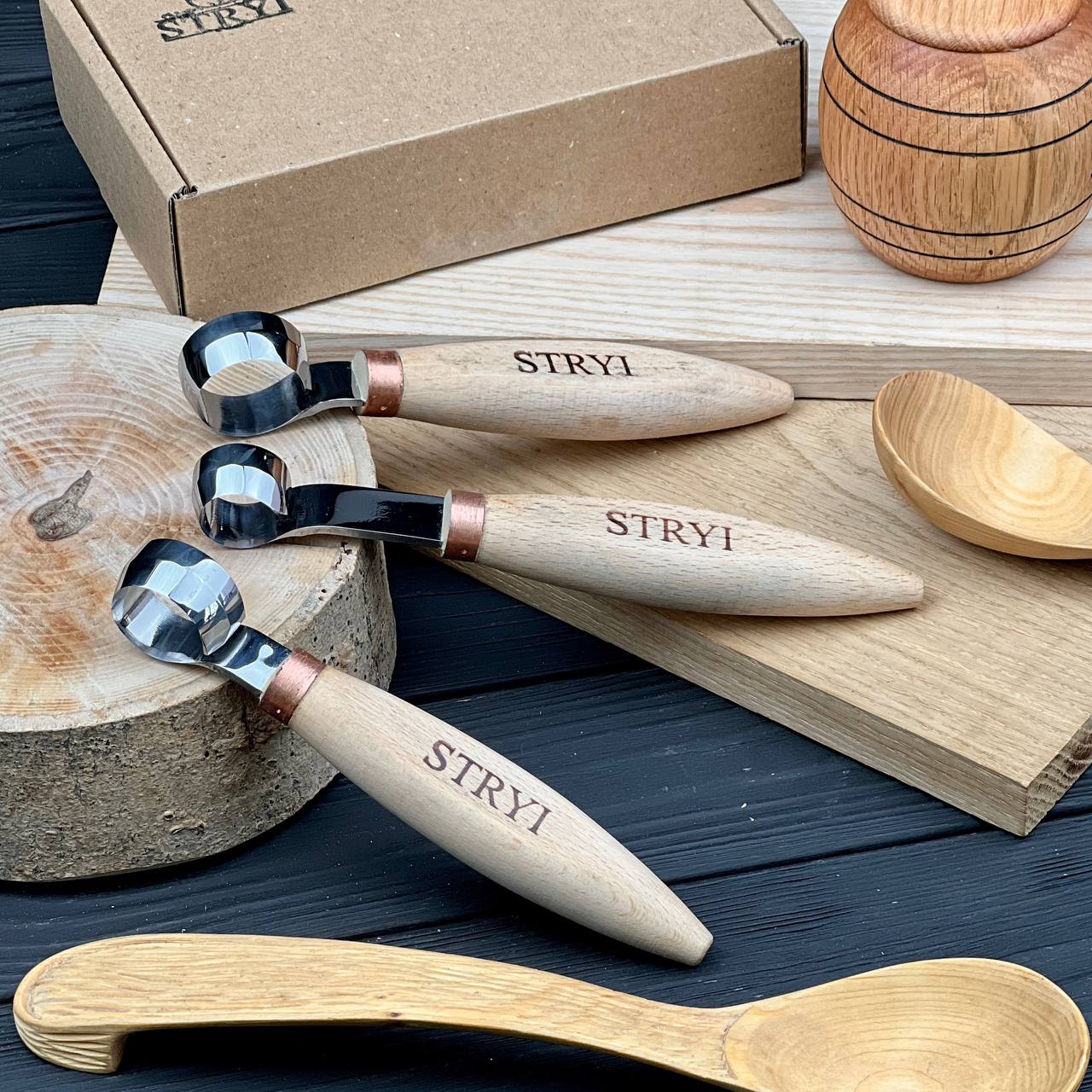 Hand-Forged Professional Round Scorp Carver Set (2-Piece / 3-Piece Kit)