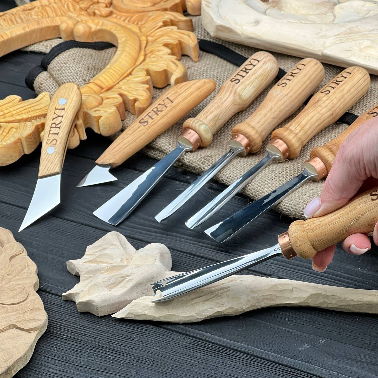 Gouges Carving Set: 7-Piece STRYI Relief & Whittling Set