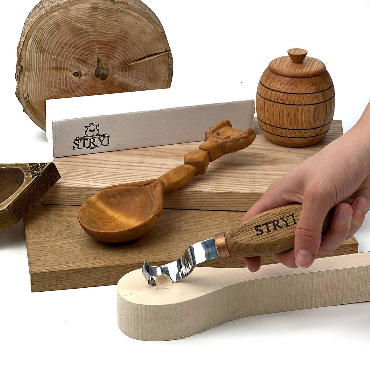 Double Bevel Hook Knife, 35mm STRYI Profi — for Spoon and Bowl Carving