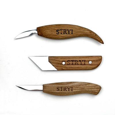 Wood Carving Knives set of 3pcs STRYI Profi in Wooden Storage Box